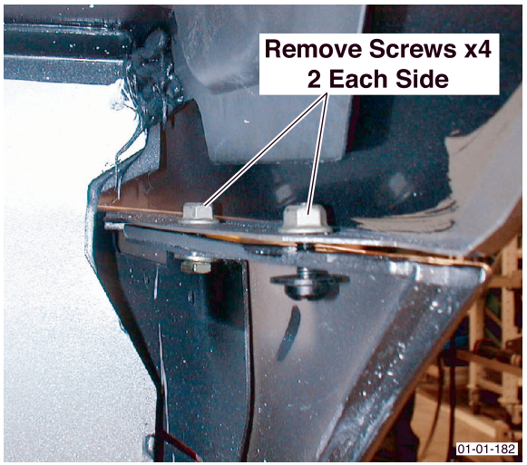 Bumper mounting area showing four screws to remove, labeled Remove Screws x4 2 Each Side