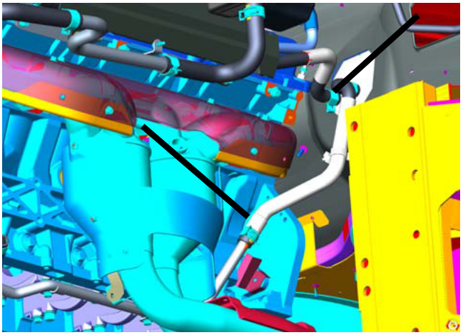 Diagram showing heater coolant pipes entering the bulkhead on the RH side for LH drive vehicles