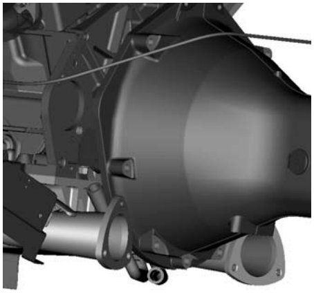 Diagram showing the rear of the engine block and the transmission bell housing with the torque tube connection area.