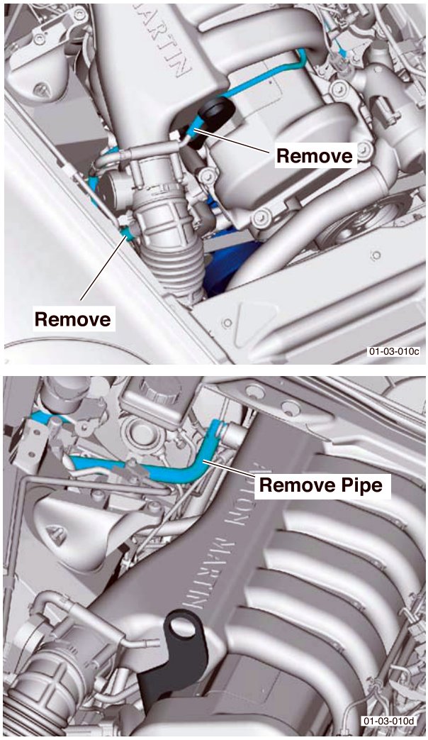 Diagram showing removal of components from the engine, with callouts 'Remove' and 'Remove Pipe'