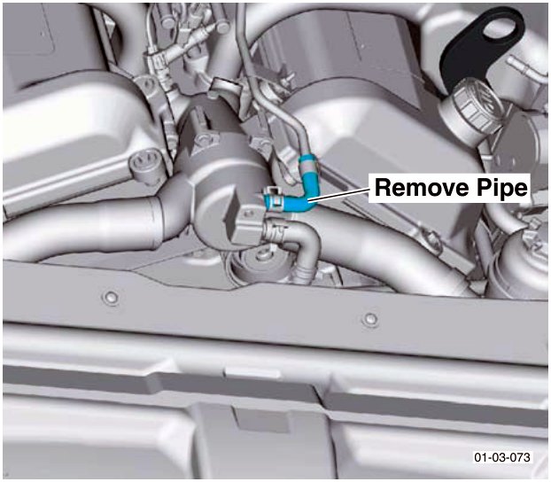 Diagram showing a pipe connection on the engine with callout 'Remove Pipe'