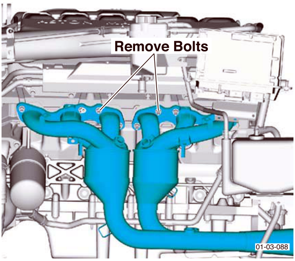 View of exhaust manifold with callout Remove Bolts