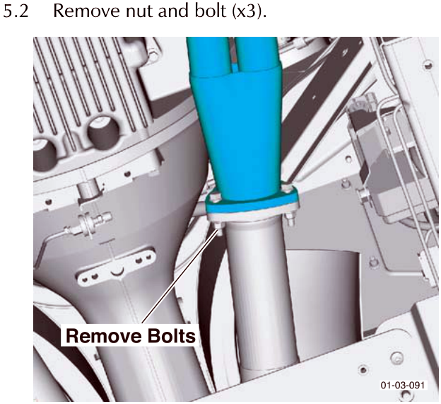 Close-up view of bolt location with callout Remove Bolts