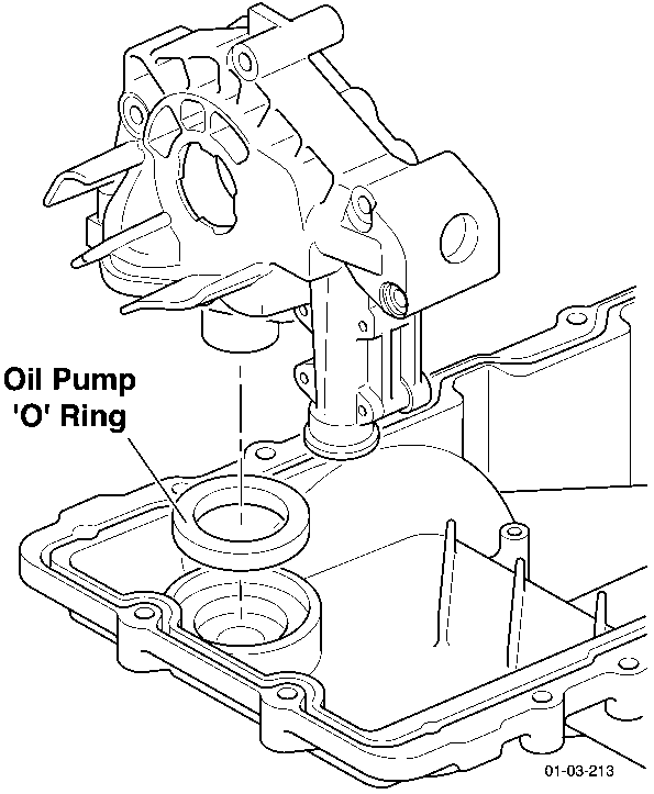 Oil pump assembly detail showing the 'O' Ring position on the pump flange
