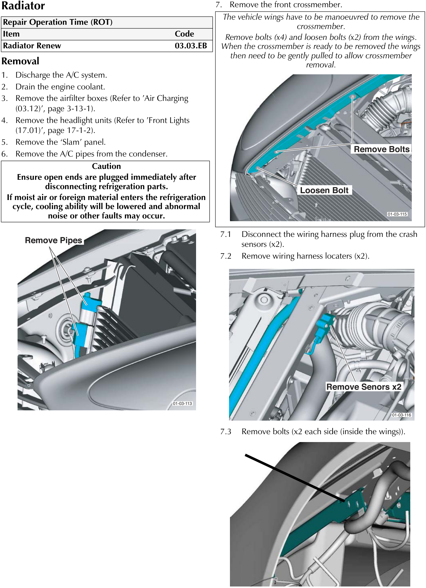 Diagram showing removal of pipes from the radiator area