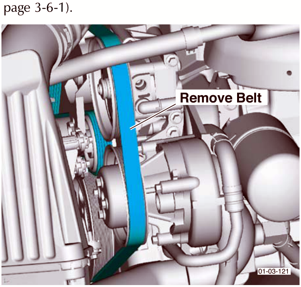 Diagram showing the water pump pulley with callout 'Remove Bolts x4'