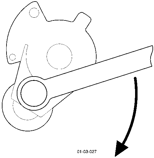 Diagram showing a ratchet handle rotating the tensioner assembly clockwise to release belt tension