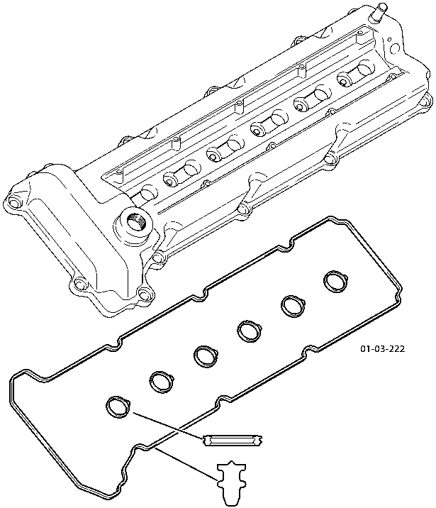 Camshaft cover and gasket assembly view