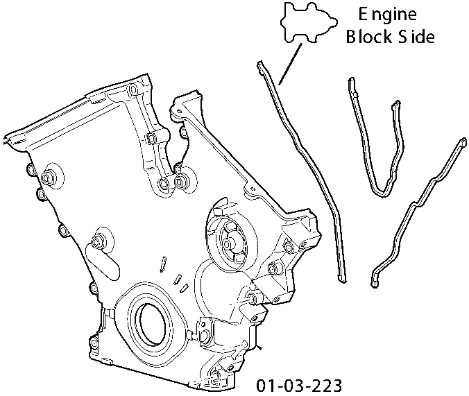 Diagram showing engine block side with new timing cover seals installed