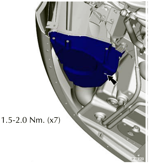 Blue highlighted air filter box installed with torque specification 1.5-2.0 Nm (x7)