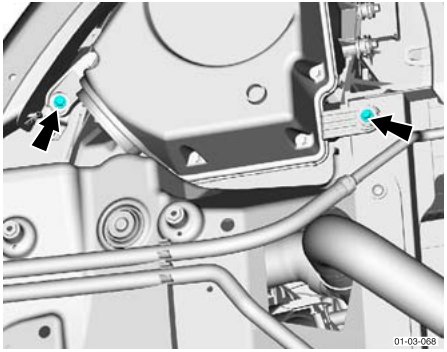 View showing the air filter box secured in position with the mounting bolts installed.