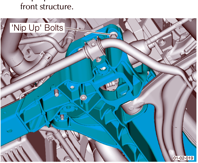 Diagram showing 'Nip Up' Bolts on the subframe