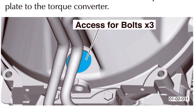 Diagram showing access for three bolts on the torque tube drive plate