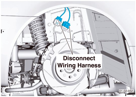 Diagram showing the location of the wiring harness to be disconnected