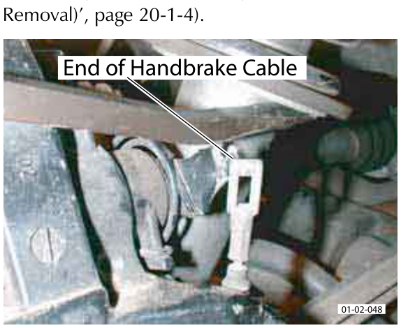 Diagram showing the end of the handbrake cable at the caliper