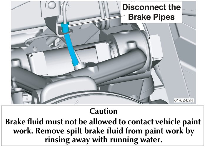 Diagram showing the brake pipes being disconnected