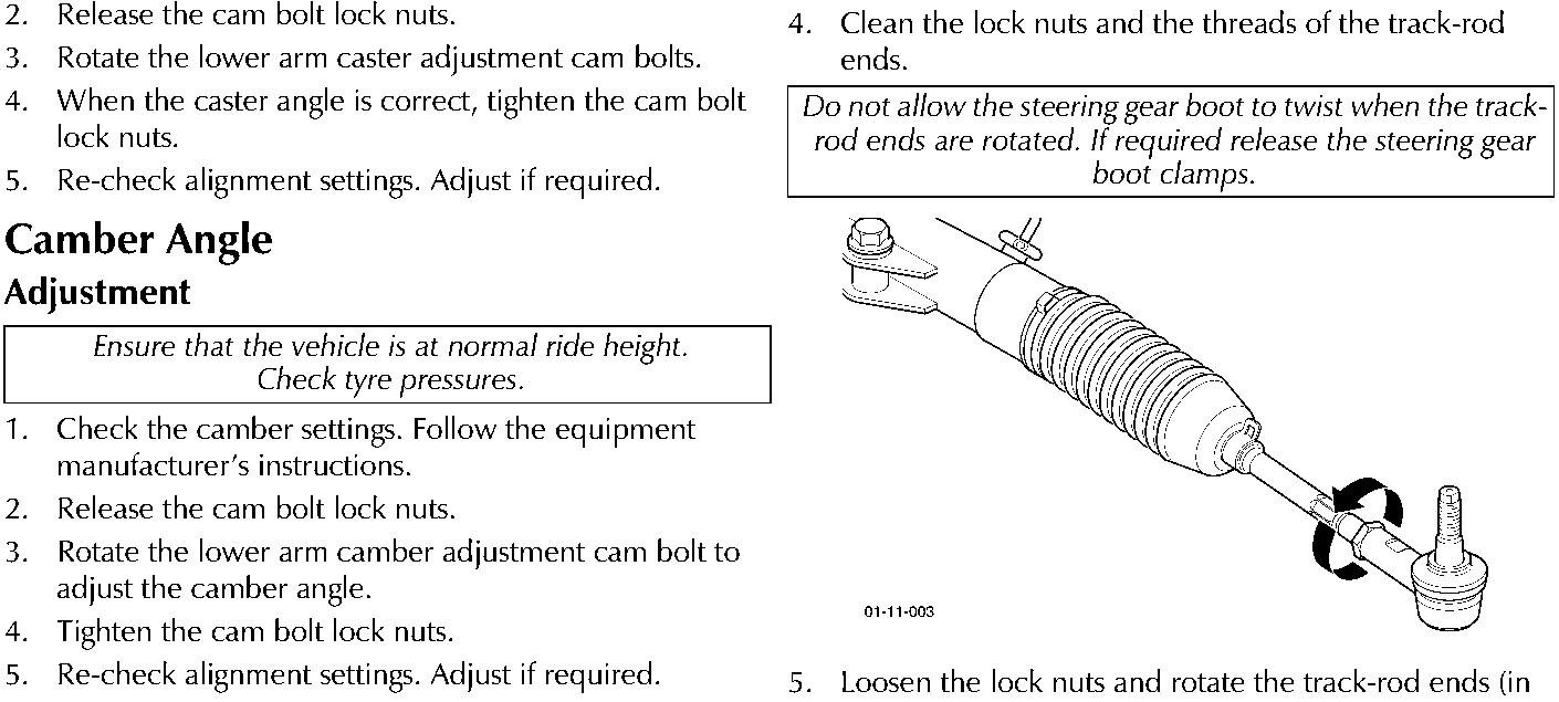 Diagram of a steering rack and track rod end showing rotation for adjustment