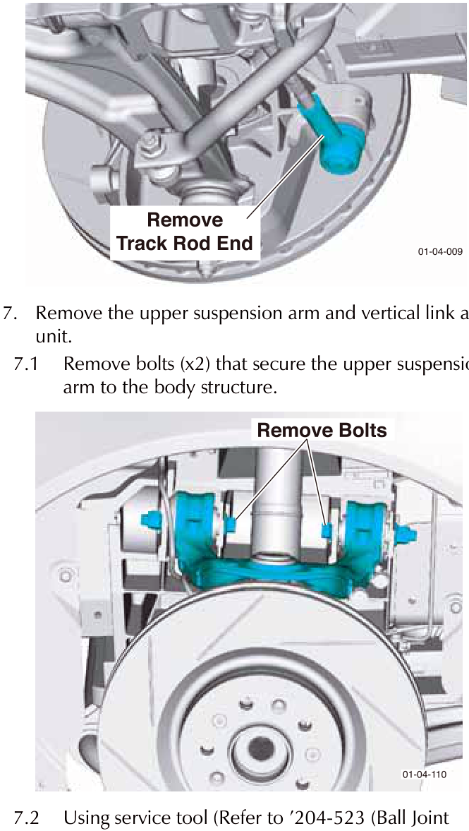 Diagram showing removal of the track rod end from the steering knuckle assembly
