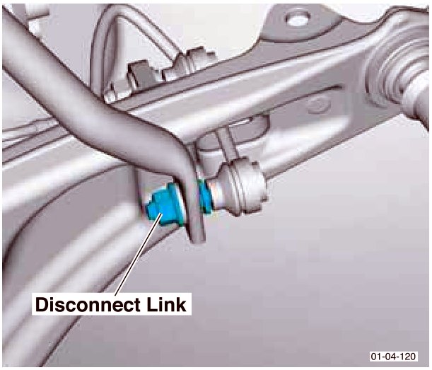 Diagram showing removal of bolts securing the lower suspension arm to the subframe