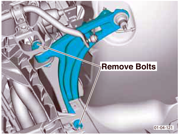 Diagram showing removal of the lower mounting bolt from the spring and damper assembly