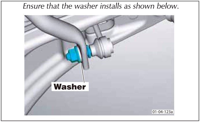 Diagram showing a washer installed on the anti-roll bar link nut.