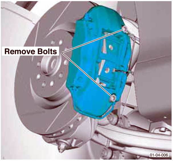 Diagram showing removal of brake caliper bolts