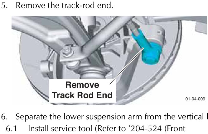 Diagram showing removal of track rod end