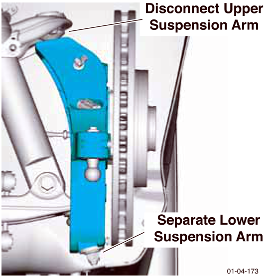 Diagram showing disconnecting upper suspension arm and separating lower suspension arm