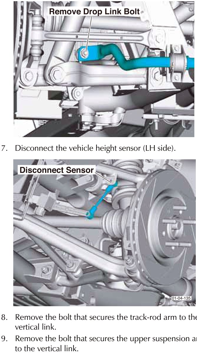 Diagram showing suspension components near the wheel hub with callout 'Disconnect' pointing to a wiring connector.