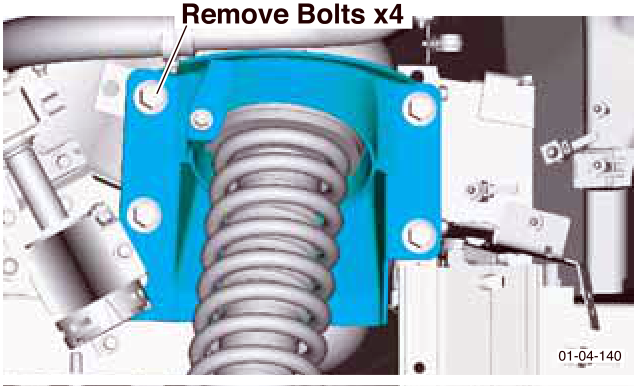 Spring and damper assembly upper mounting bracket with four bolts indicated for removal