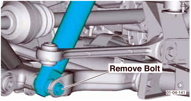 Lower spring and damper mounting with one bolt indicated for removal