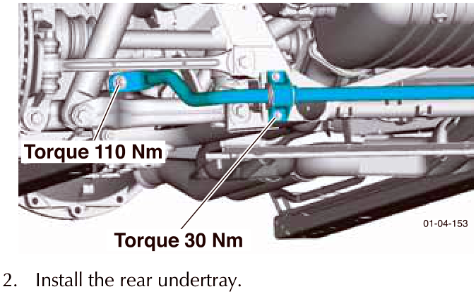 Diagram showing anti-roll bar link with callouts Torque 110 Nm and Torque 30 Nm