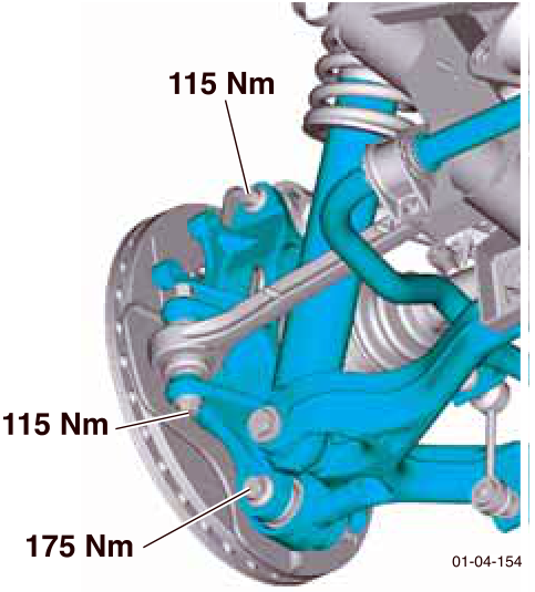 Diagram showing torque values for the track-rod arm and vertical link connections