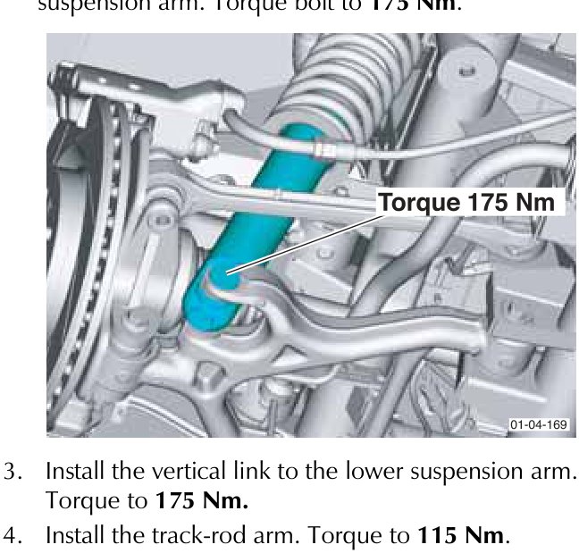 Diagram showing the spring and damper assembly with a callout indicating Torque 175 Nm