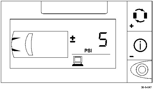 Display showing car outline with plus/minus icon and value 5 PSI