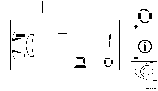 Display showing car outline with sensor icon and number 1