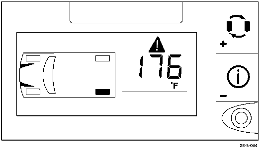 Display showing car outline with warning triangle and temperature value 176 °F