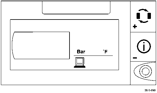 Display showing car outline with Bar and °F unit indicators