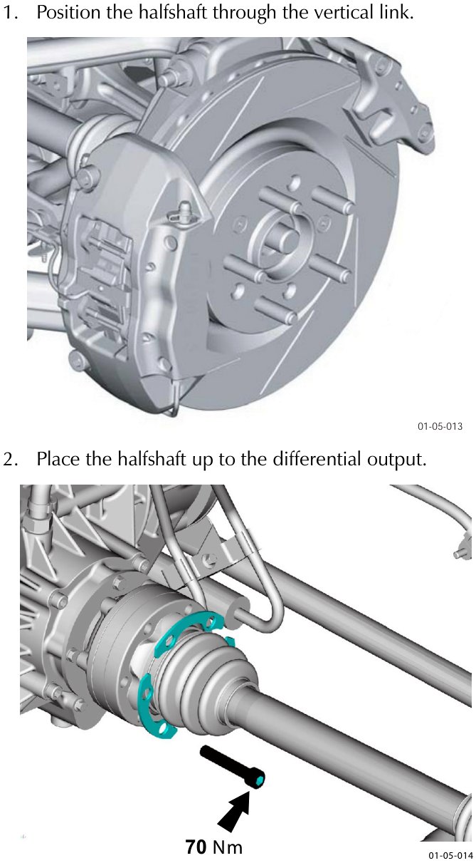 View of the halfshaft being positioned through the vertical link towards the differential