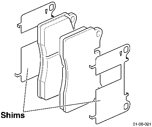 Diagram of brake pads showing shims