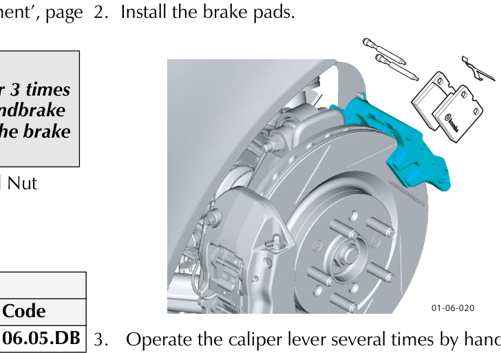 Diagram of a brake caliper assembly with brake pads removed