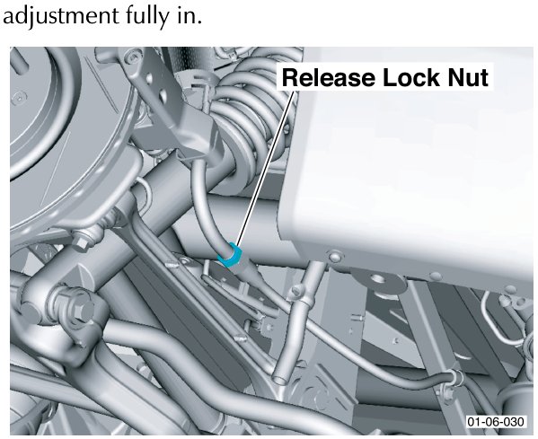 Diagram showing release lock nut on handbrake cable assembly