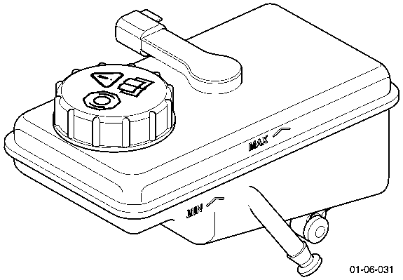 Diagram of the tandem master cylinder reservoir showing MAX and MIN level indicators