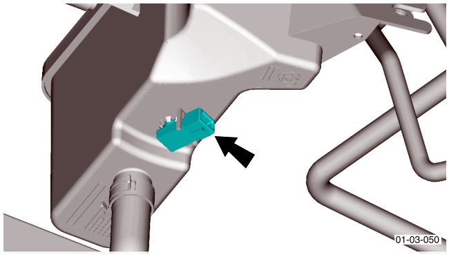 View of the coolant reservoir and wiring harness plug connection point