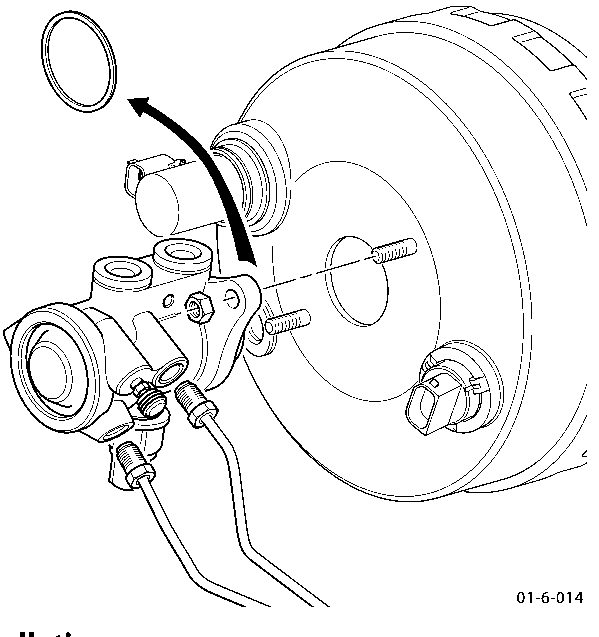 Master cylinder being withdrawn from the brake booster, with the O-ring separating