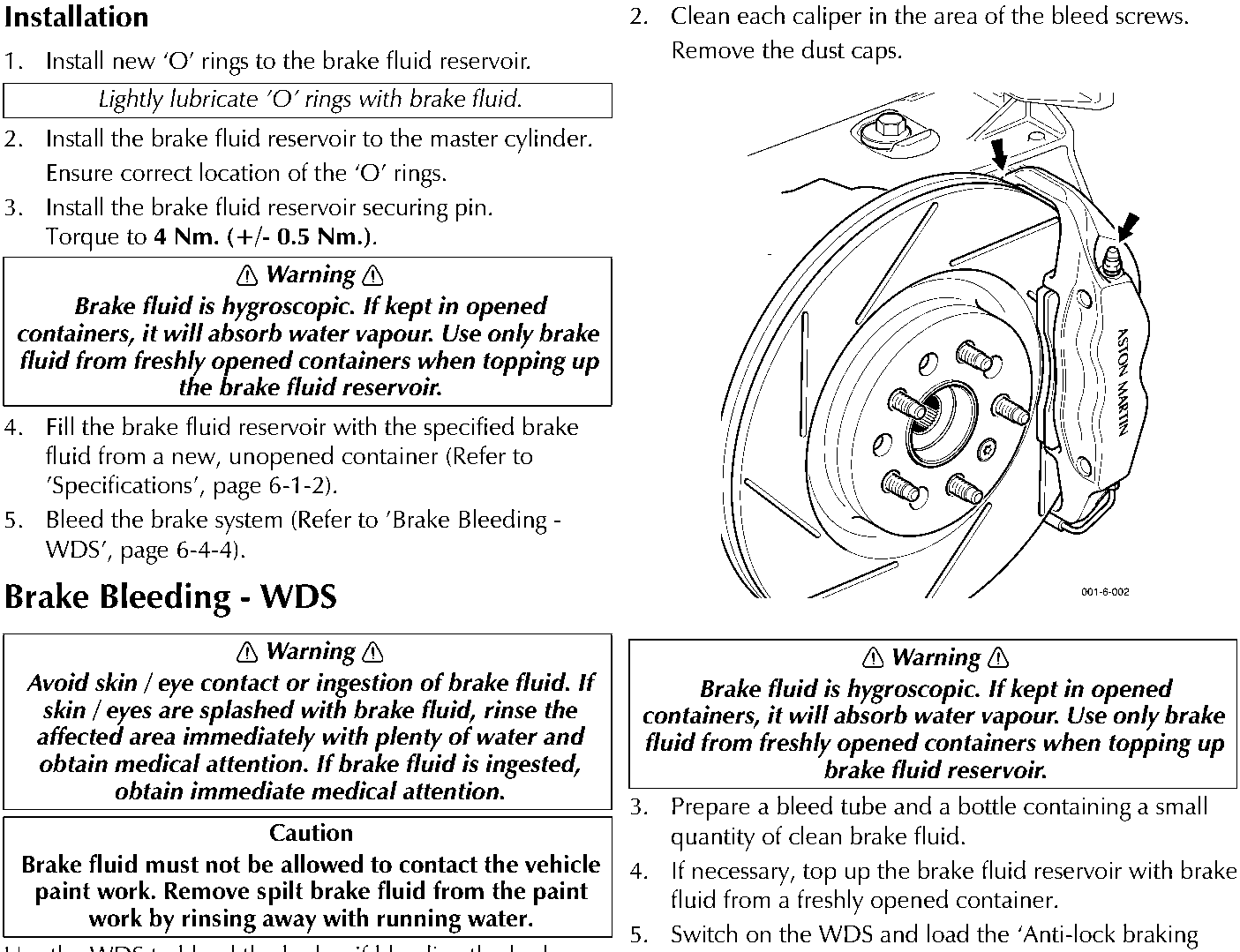 Brake caliper bleed screw area diagram with installation instructions