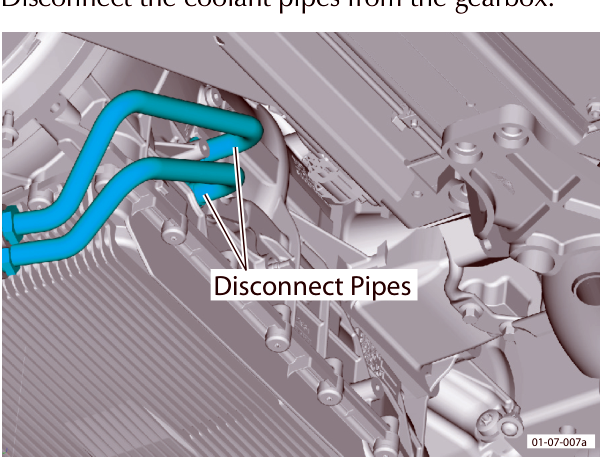 Diagram showing the disconnecting of coolant pipes from the gearbox