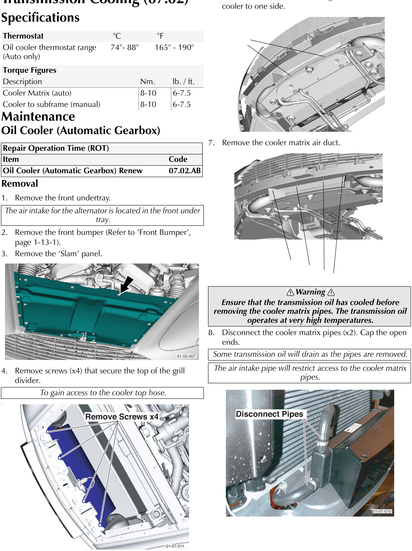 View of the front undertray with a black arrow pointing to a securing point on the teal-colored panel, labeled 01-02-007
