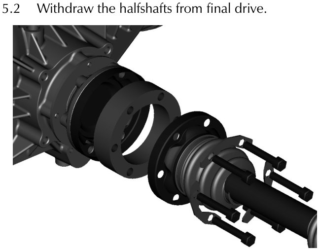 Halfshaft assembly withdrawn from the final drive differential housing