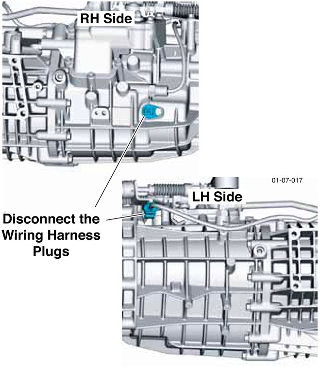 Wiring harness connectors on the RH and LH sides of the transaxle unit